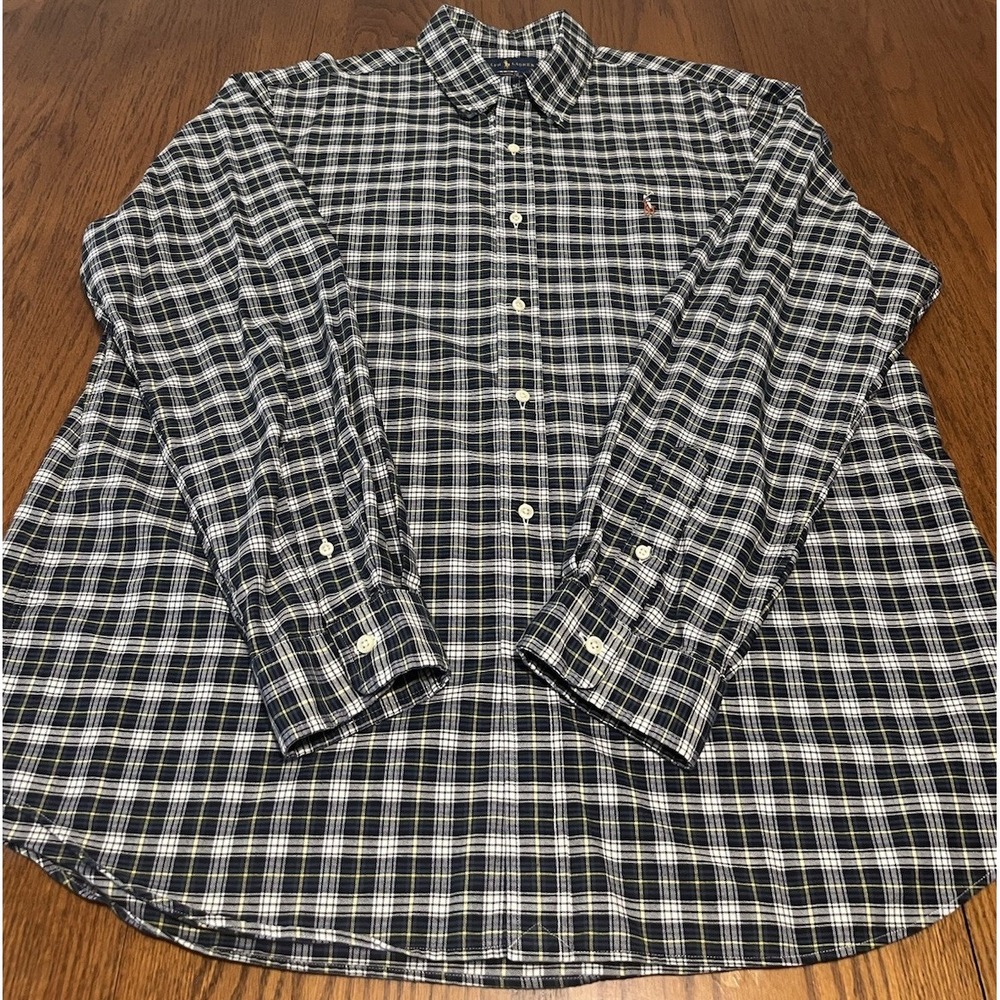 RALPH LAUREN Mens XXL Classic Fit Button Down Green‎ Yellow Plaid Long Sleeve